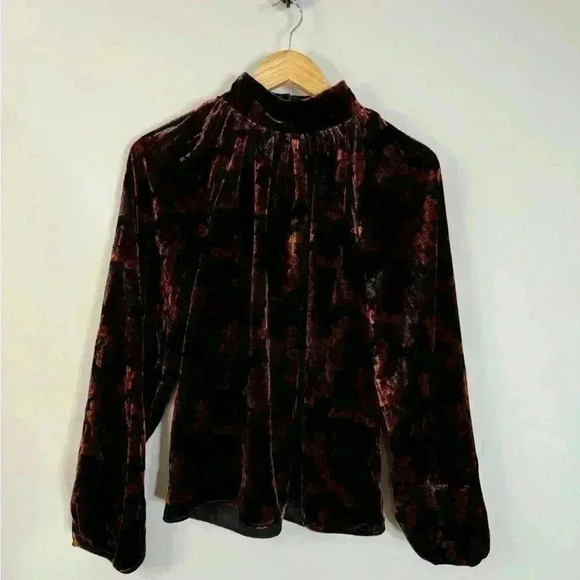 RHODE Long Sleeve Velvet Blouse Size XS Autumn Floral Print NWT Harlow Top - Picture 3 of 11